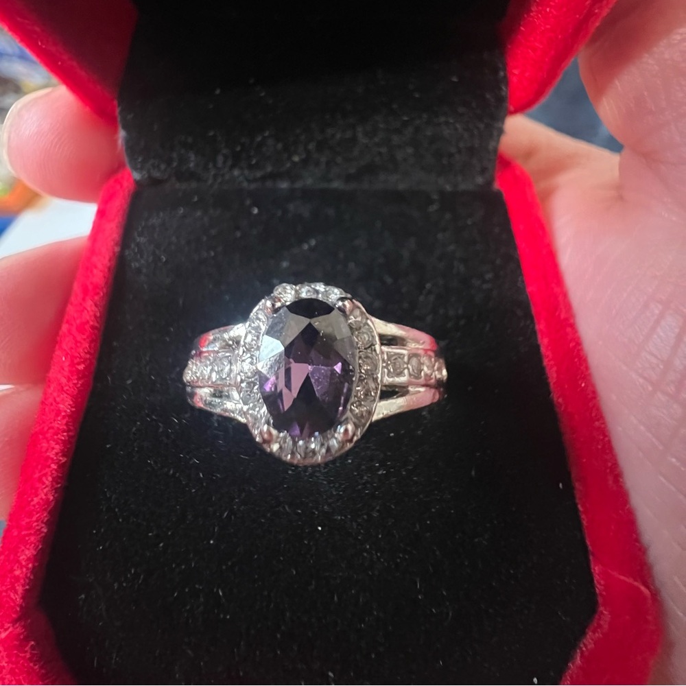 Amethyst Silver Plated Ring, Size 9.5